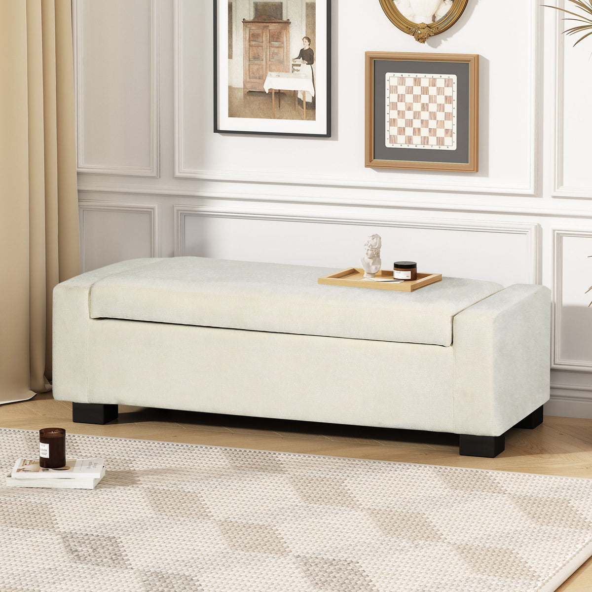 Textured Fabric Ottoman Bench With Hinged Lid