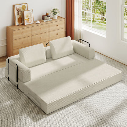 Convertible Sleeper Sofa Bed With Cylindrical Pillow, Fixed Shape Frame
