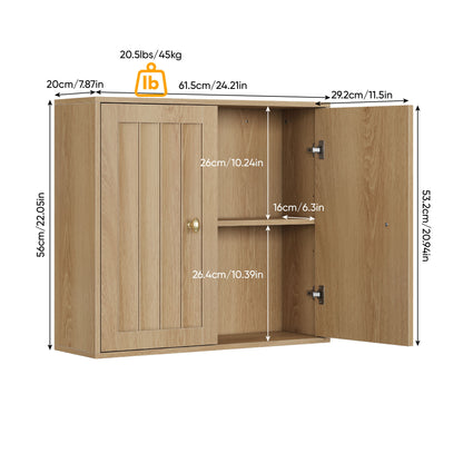 Wall Mounted Bathroom Cabinet With Double Doors And Vertical Grooved Design For Bathrooms - Oak