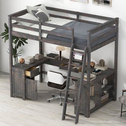 Loft Bed With U-Shaped Desk, Drawers, And Storage Shelves