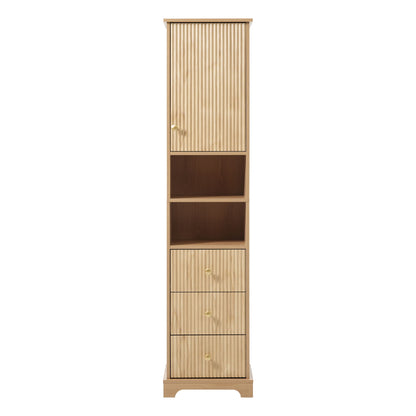 Tall Bathroom Cabinet With 1 Door, 3 Drawers, Open Storage - Wood