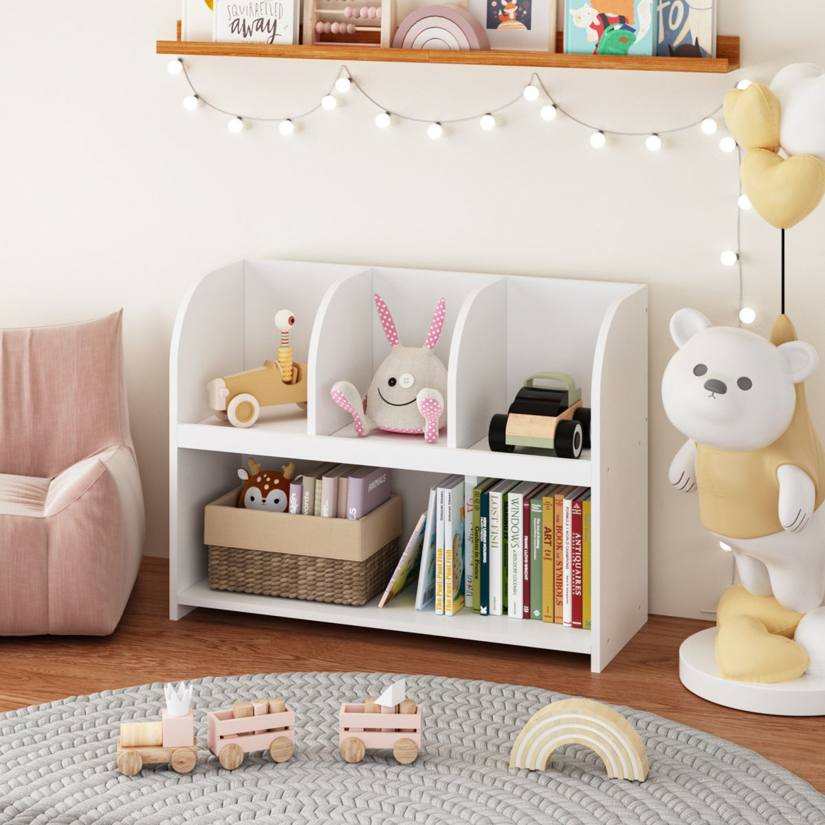 Bookcase With 4 Compartments, Storage Shelf For Toys And Books - White