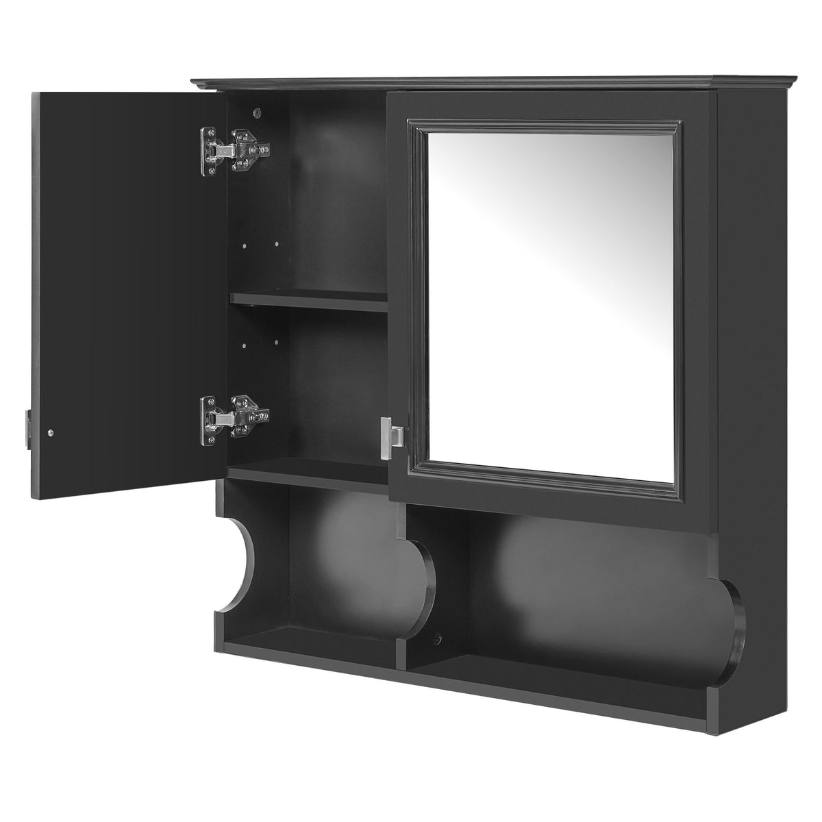 Wall Mounted Mirror Medicine Cabinet, Bathroom Storage With Doors And Open Shelves
