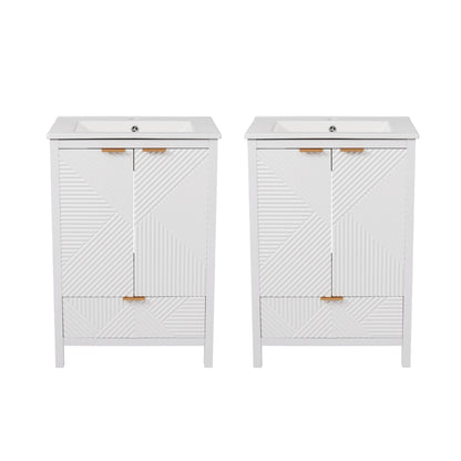 48" Bathroom Vanity Set With Textured Door Panels, Soft Close Hinges, Single Faucet Hole, Large Storage & Drawer - White