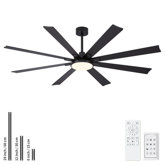 Large Ceiling Fan With Dimmable LED Light 8 Blades Remote Control, Reversible DC Motor