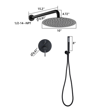 Elegant 10" Round Rain Shower Head And Handheld Set With Adjustable Tilt And Dual Modes