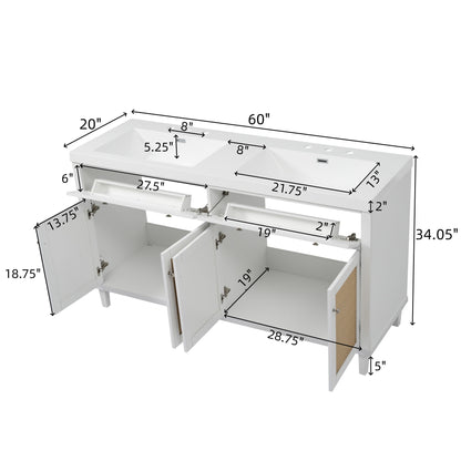 Bathroom Vanity With Double Sink, Large Storage Space - White
