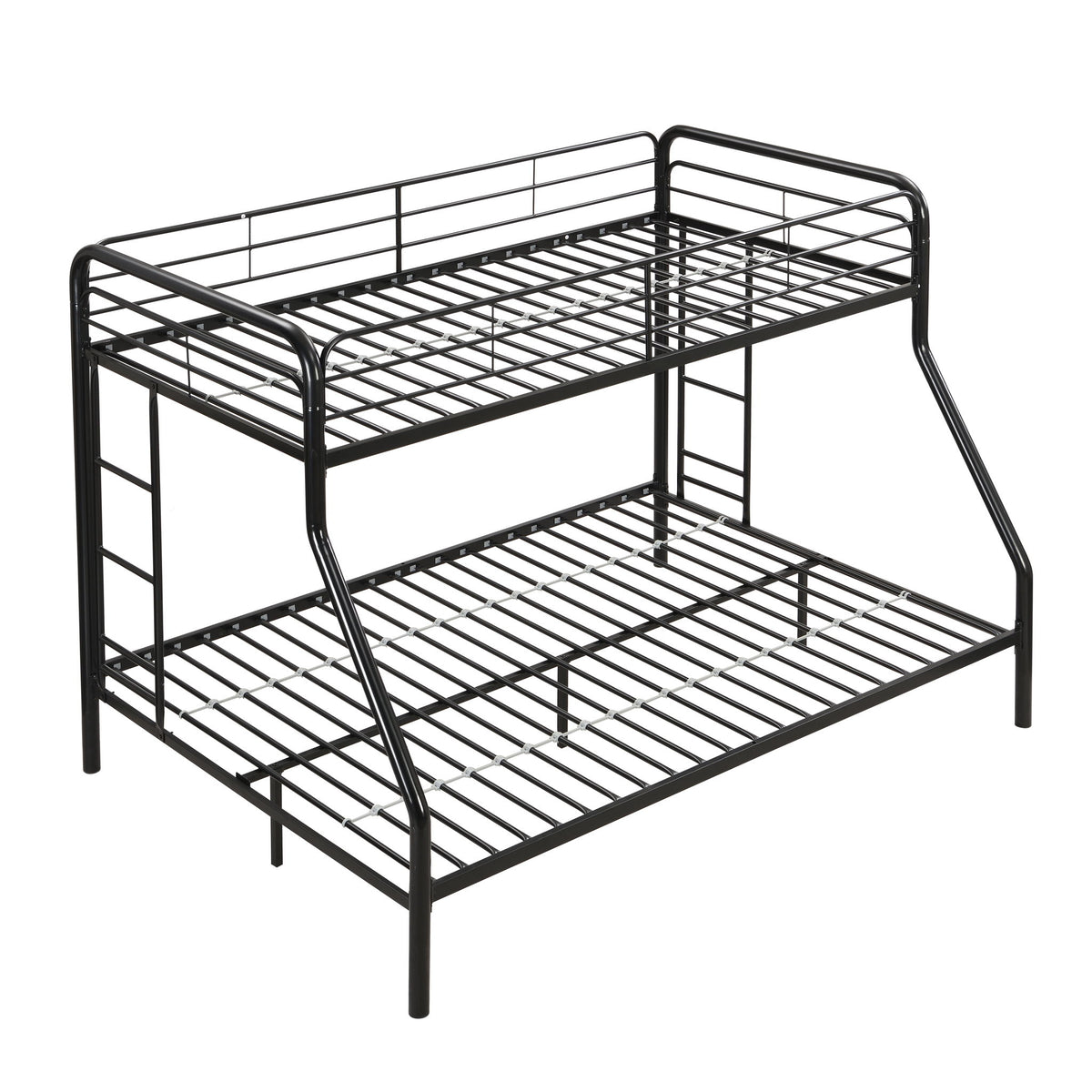 Modern Twin Over Full Metal Bunk Bed With Trundle And Dual Side Ladder And Metal Design - Black / Brown
