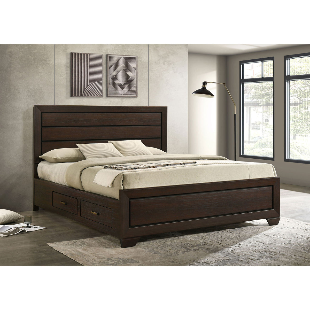 Kauffman - Queen Storage Panel Bed With Side Drawers - Dark Brown