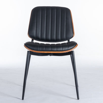 Dining Chairs (Set of 2) Mid-Century Modern Retro Chair With Walnut Bentwood Back Upholstered Seat Metal Legs Adjustable Foot For Kitchen Dining Room Chairs