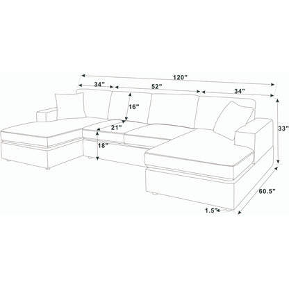 3 Piece Double Chaise Sectional Sofa
