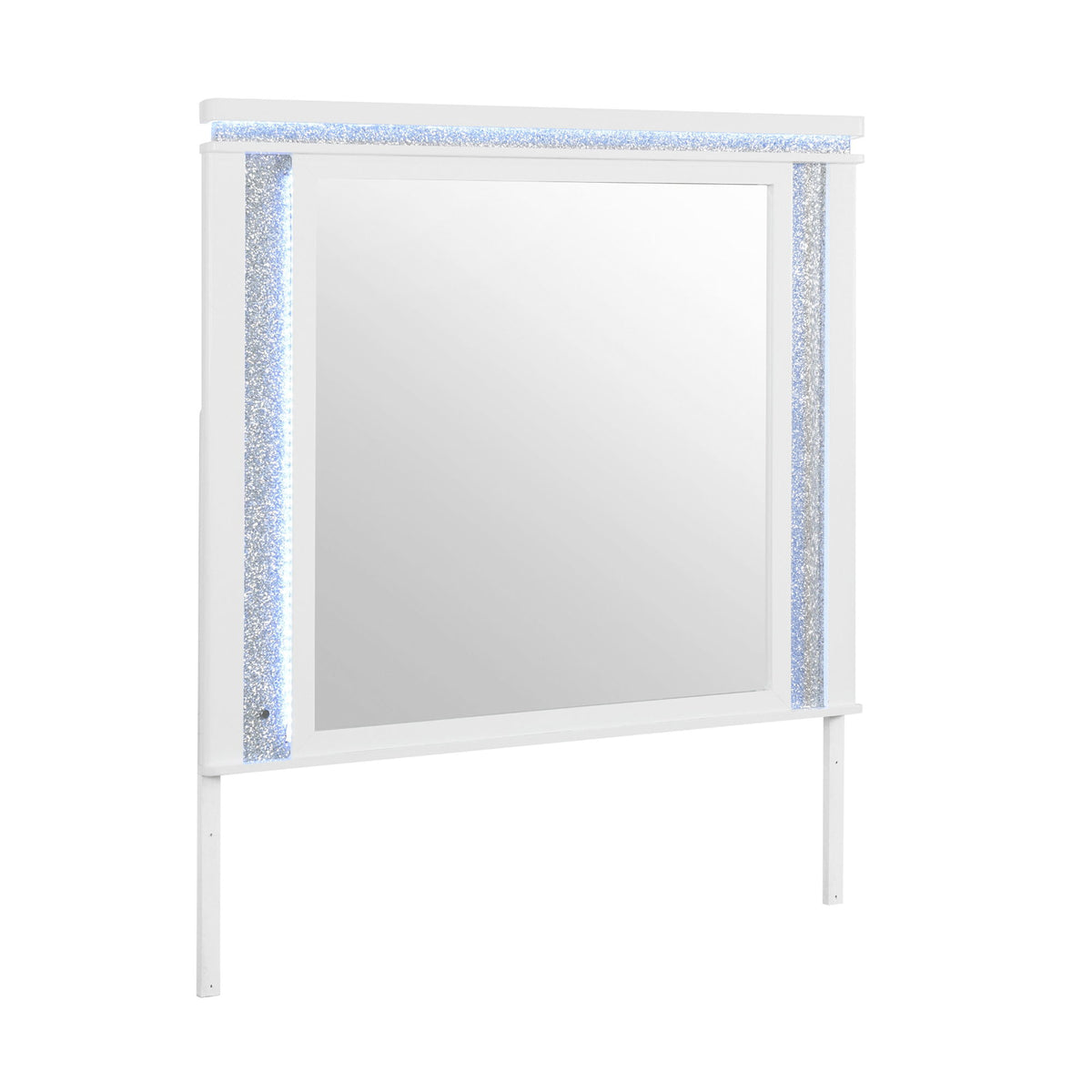 Adalid - Square Shaped Mirror With LED Lighting And Glittered Detailing - White