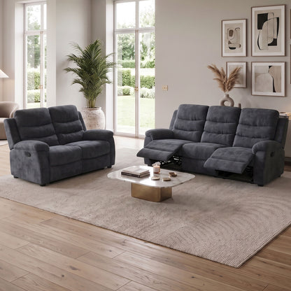 2 Piece Reclining Sofa Set, 3 Seat Sofa & 2 Seat Loveseat, 150° Recline - Dark Gray