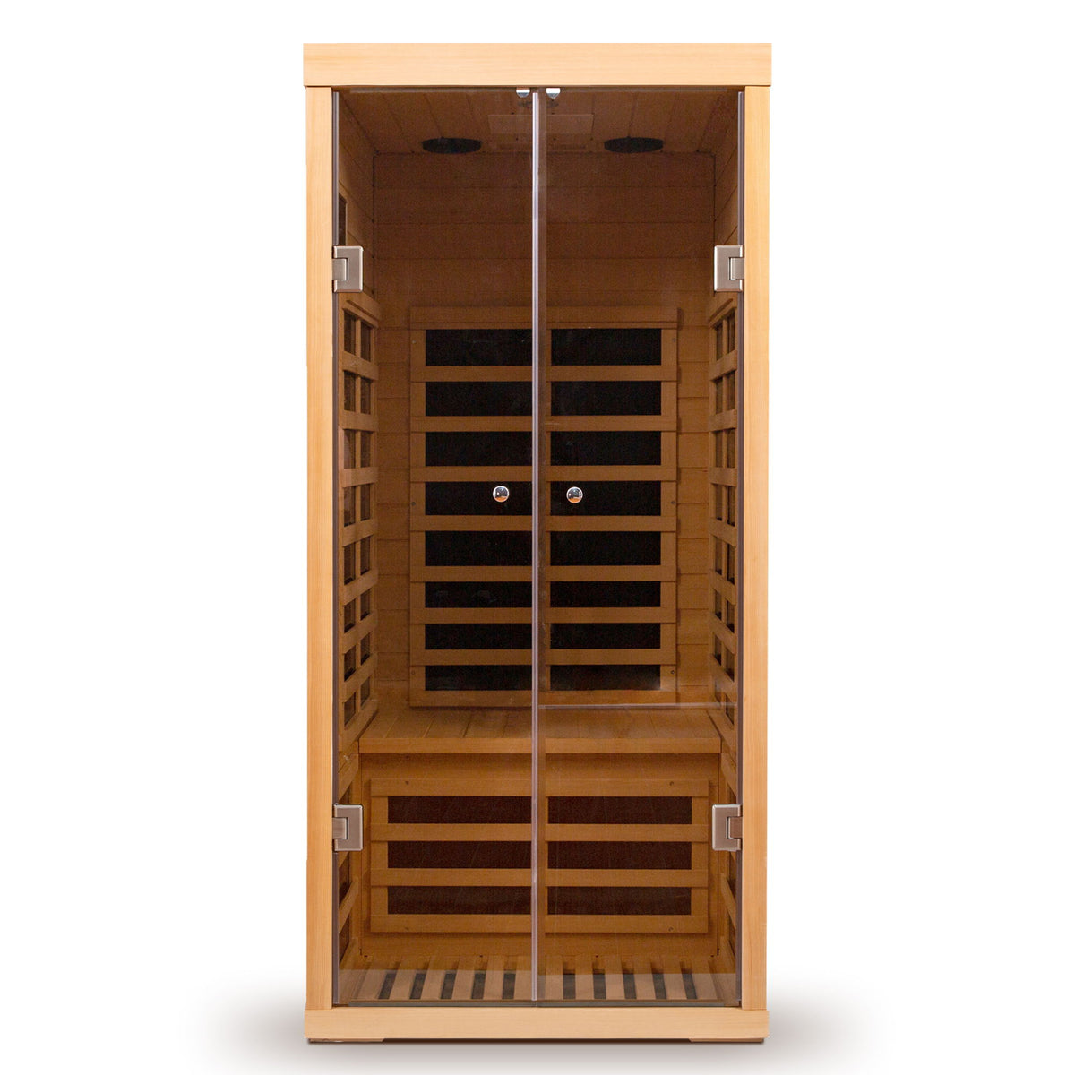 Low EMF, Wide Space Hemlock Double Doors Great Glass Luxury Indoor Far Infrared Sauna Room
