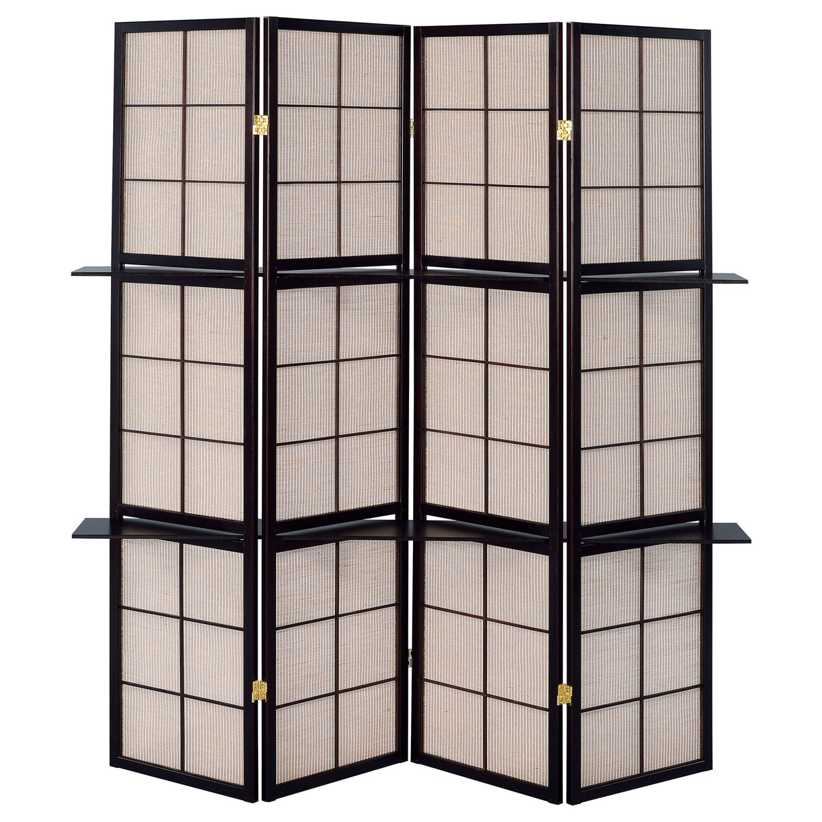 4 Panel Folding Screen With Shelves - Brown