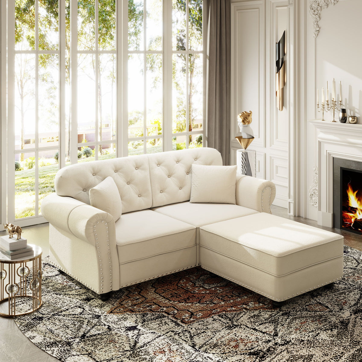 Upholstered Sofa Set With Nailhead Trim And Rolled Armrests, Includes Pillows