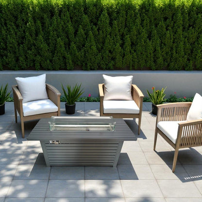 Outdoor Gas Fire Pit Table With Durable Construction And Lid - Gray