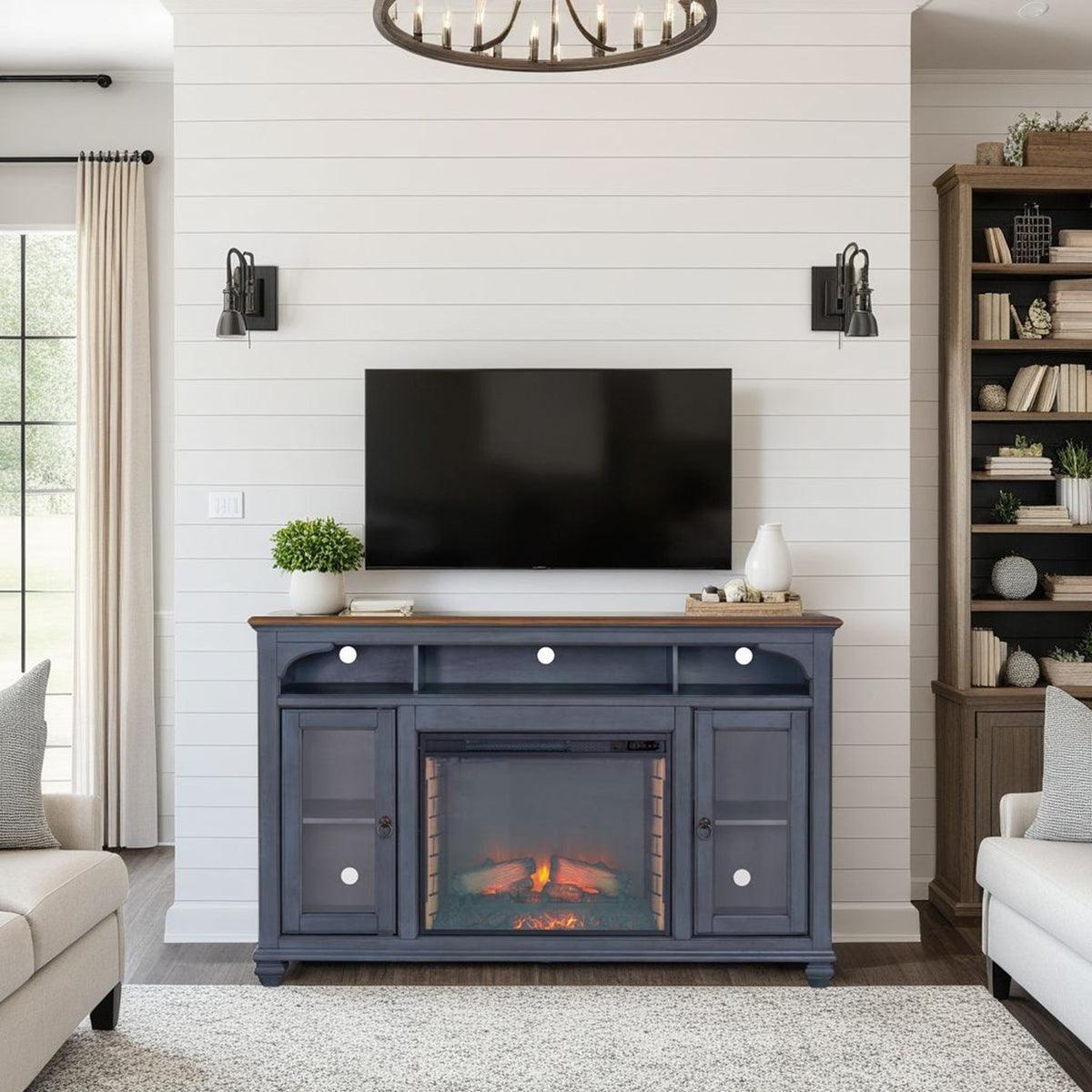 Fireplace TV Stand For TVs Up To 80" - Blue