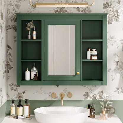 Wall Mounted Medicine Cabinet With Mirror, Storage Cabinet Featuring 6 Open Shelves And Adjustable Interior