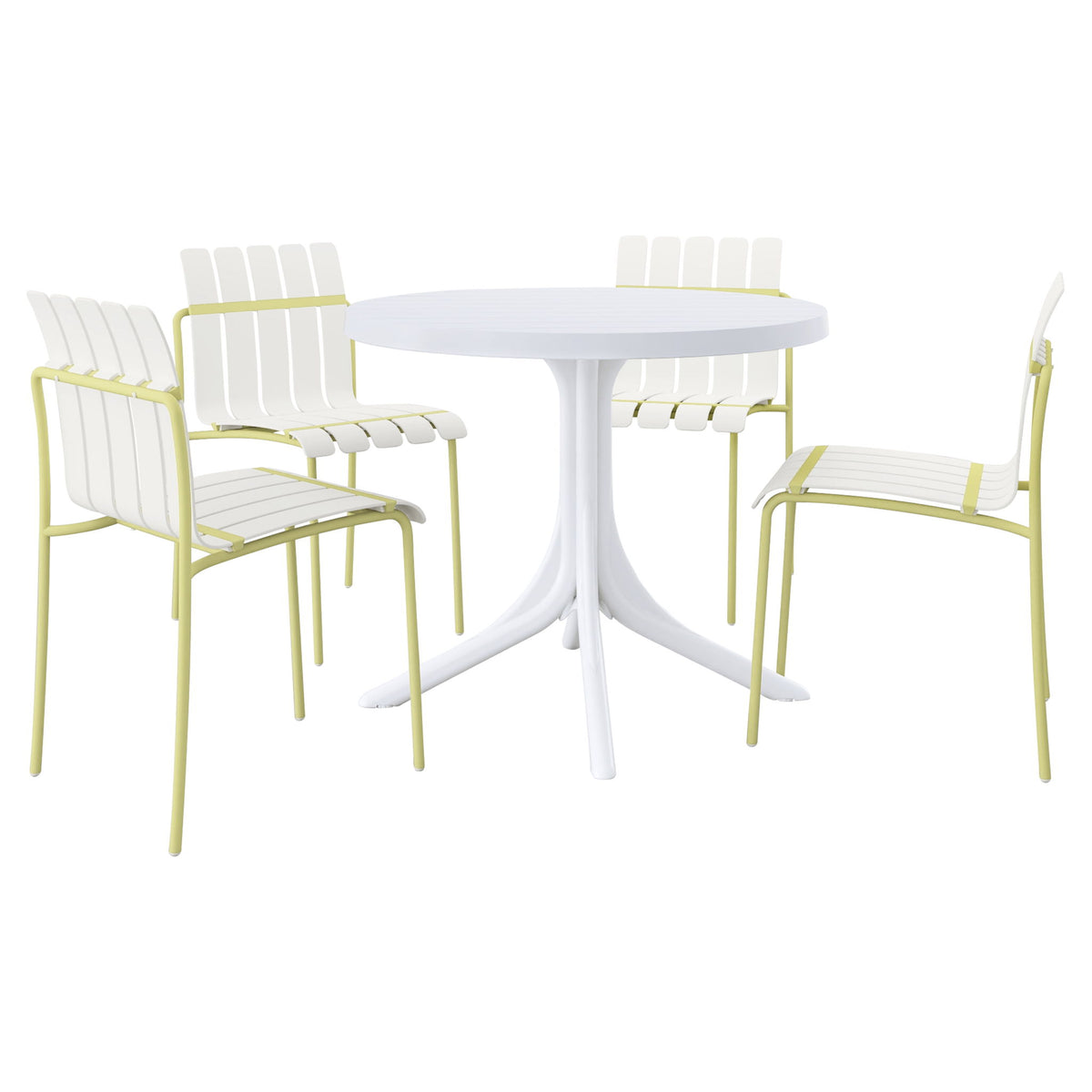 4 Piece Set Of Modern Color Block Designed Single Chairs With Round Table