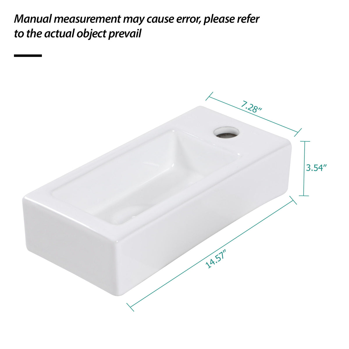 Modern Ceramic Rectangle Wall Mount Bathroom Sink With Single Faucet Hole - White