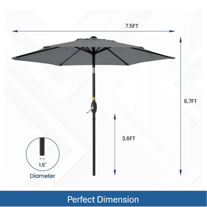 Umbrella With Crank Lift & Tilt, UV-Resistant Canopy For Patio