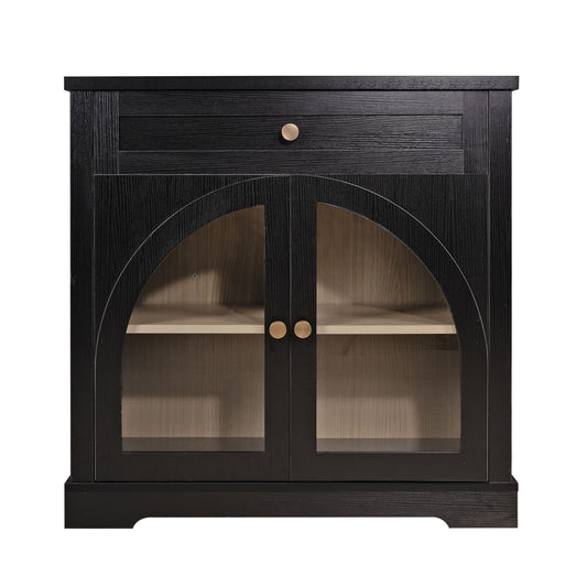 Sideboard Cabinet With 1 Drawer And 2 Arched Doors With Adjustable Shelves For Entryway - Black