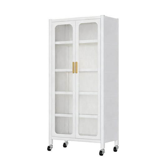 6 Tier Storage Cabinet With Transparent Door, Adjustable Shelves & Wheels