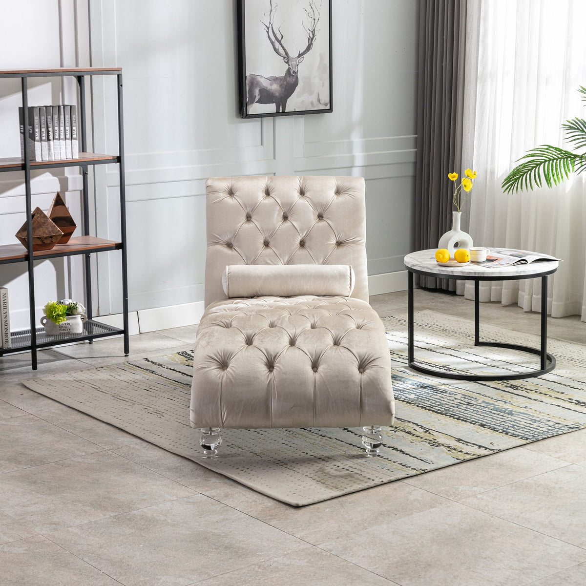 Chaise Lounge Indoor, Button Tufted Upholstered Chaise Lounge Chair With Pillow