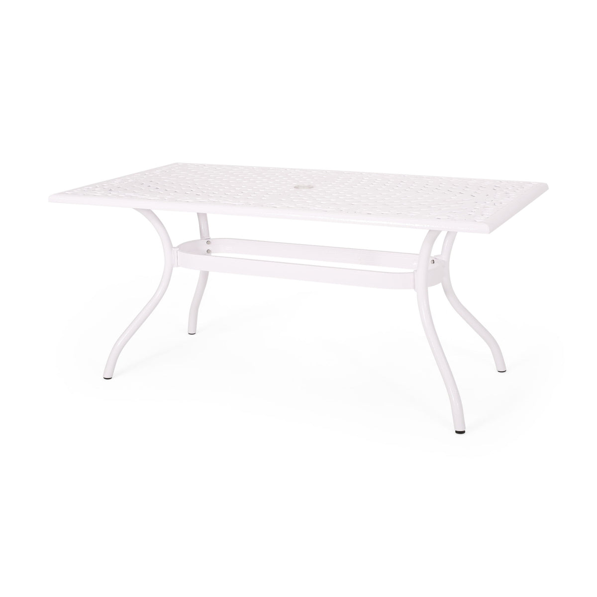 Celestine - Outdoor Cast Aluminum Dining Table With Floral Lattice Design And Umbrella Holder