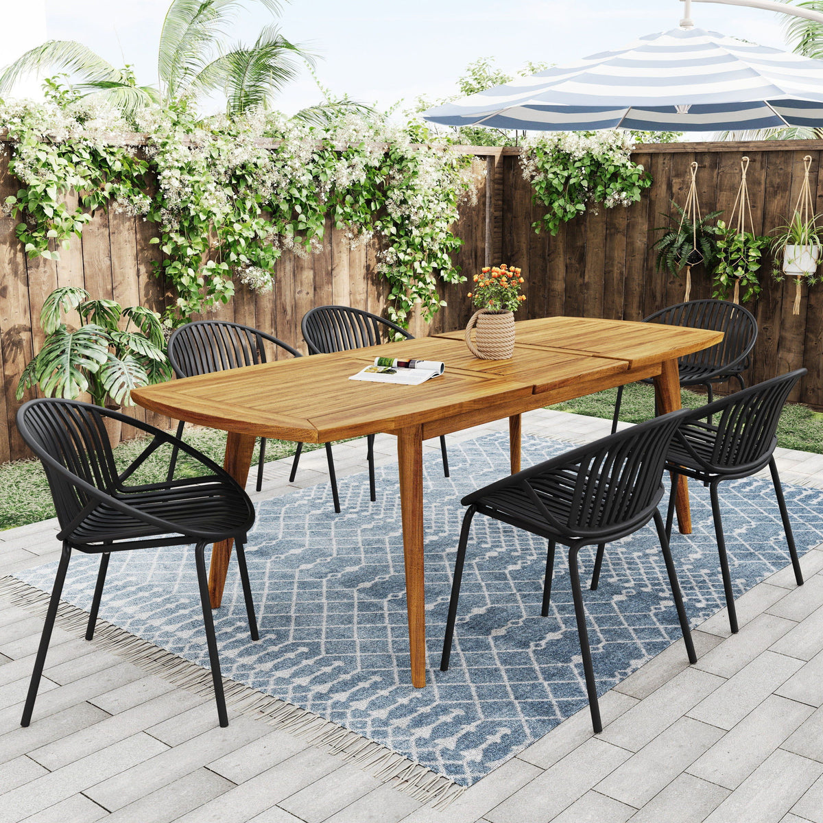 Stackable Outdoor Chairs With Breathable Plastic Backrest (Set of 2)