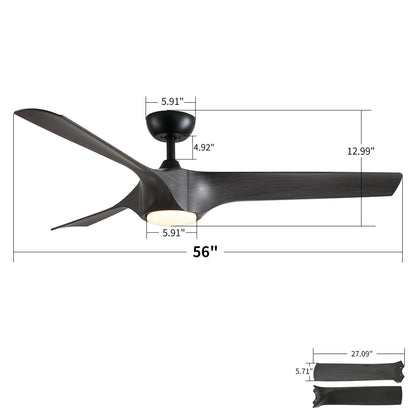 Reversible Quiet Motor Ceiling Fan Light With ABS Blades - Black / Gray