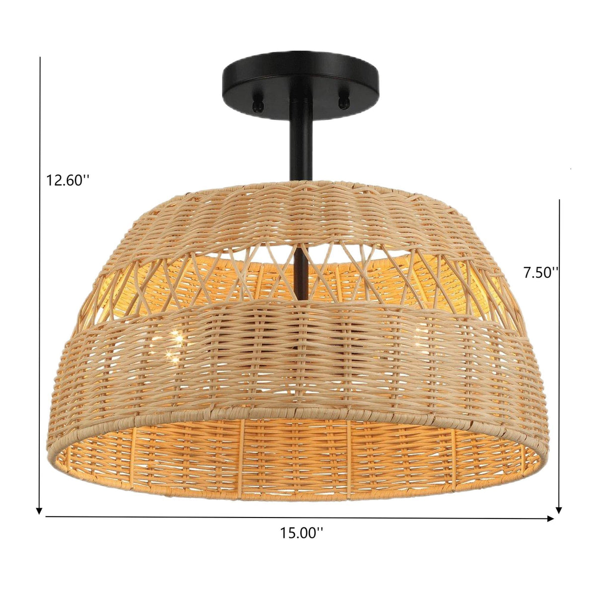 Twinkle - Double Lights Semi Flush With Shade - Black / Rattan