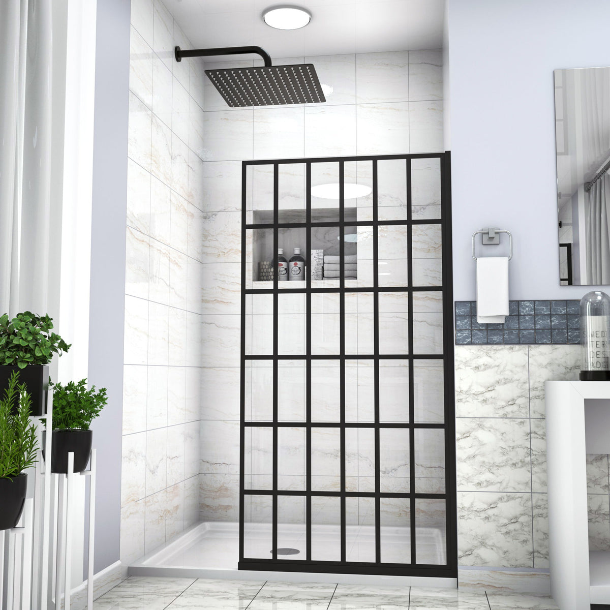 Frameless Fixed Shower Door, Open Entry Design