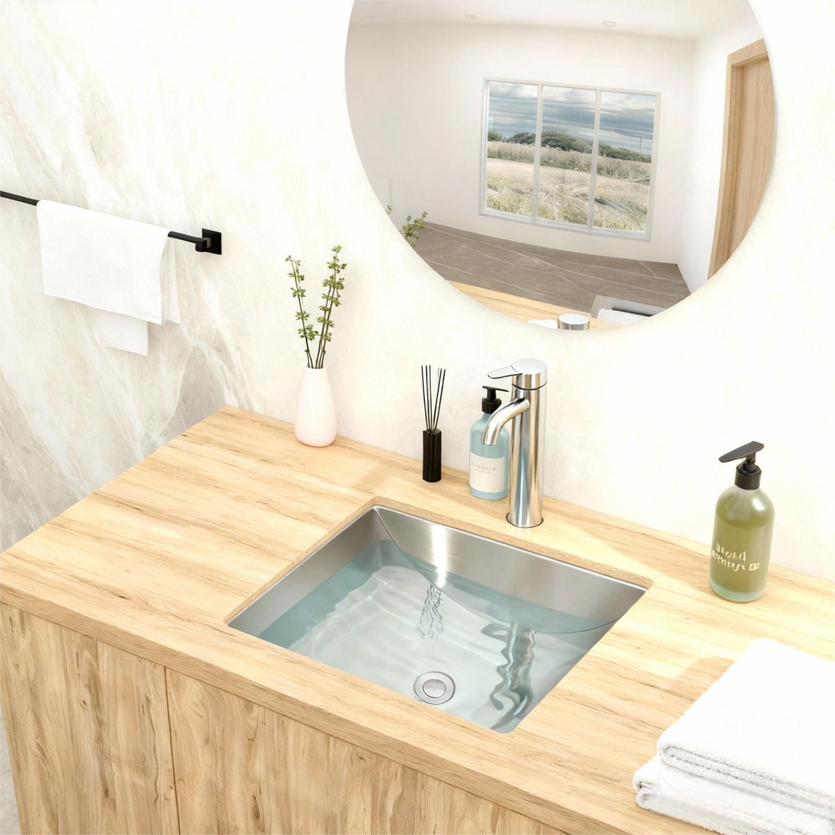Undermount Bathroom Sink With Pop Up Drain, Durable Material, Easy Clean Nano Finish - Brushed Nickel