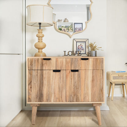 Stylish Style 2 Drawer 2 Door Cabinet, Mango Wood - Natural