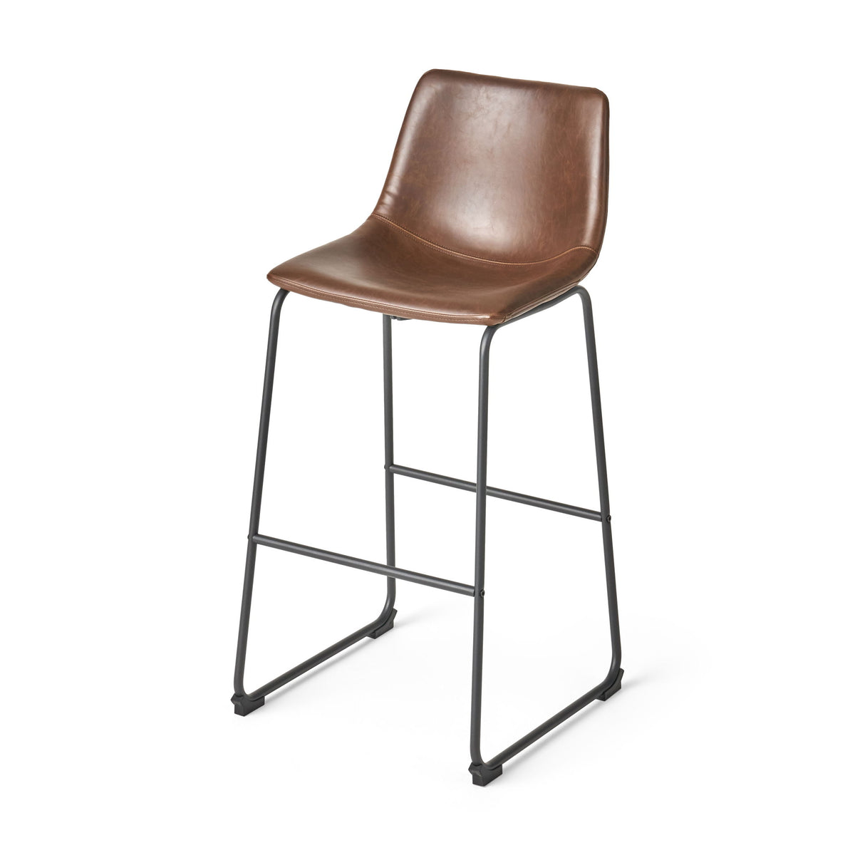 Barstool With Upholstery And Foot Rail - Vintage Brown