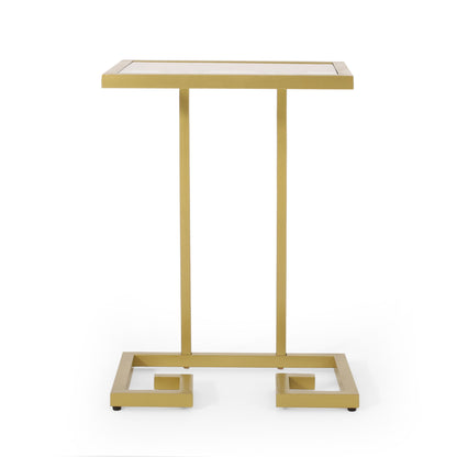 Modern Glam C Shaped End Table With Tempered Glass Top - Gold