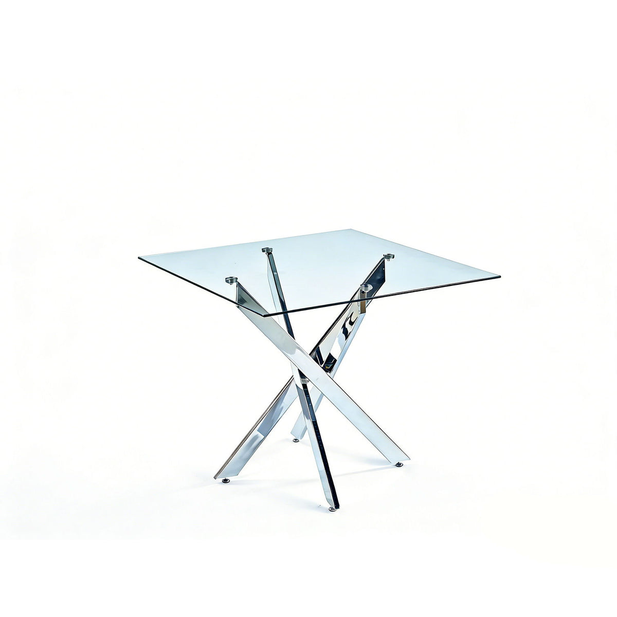 Dining Table With Cross Metal Leg And Tempered Glass, Modern Space Saving Kitchen Table For Living Room Legs, Square Table