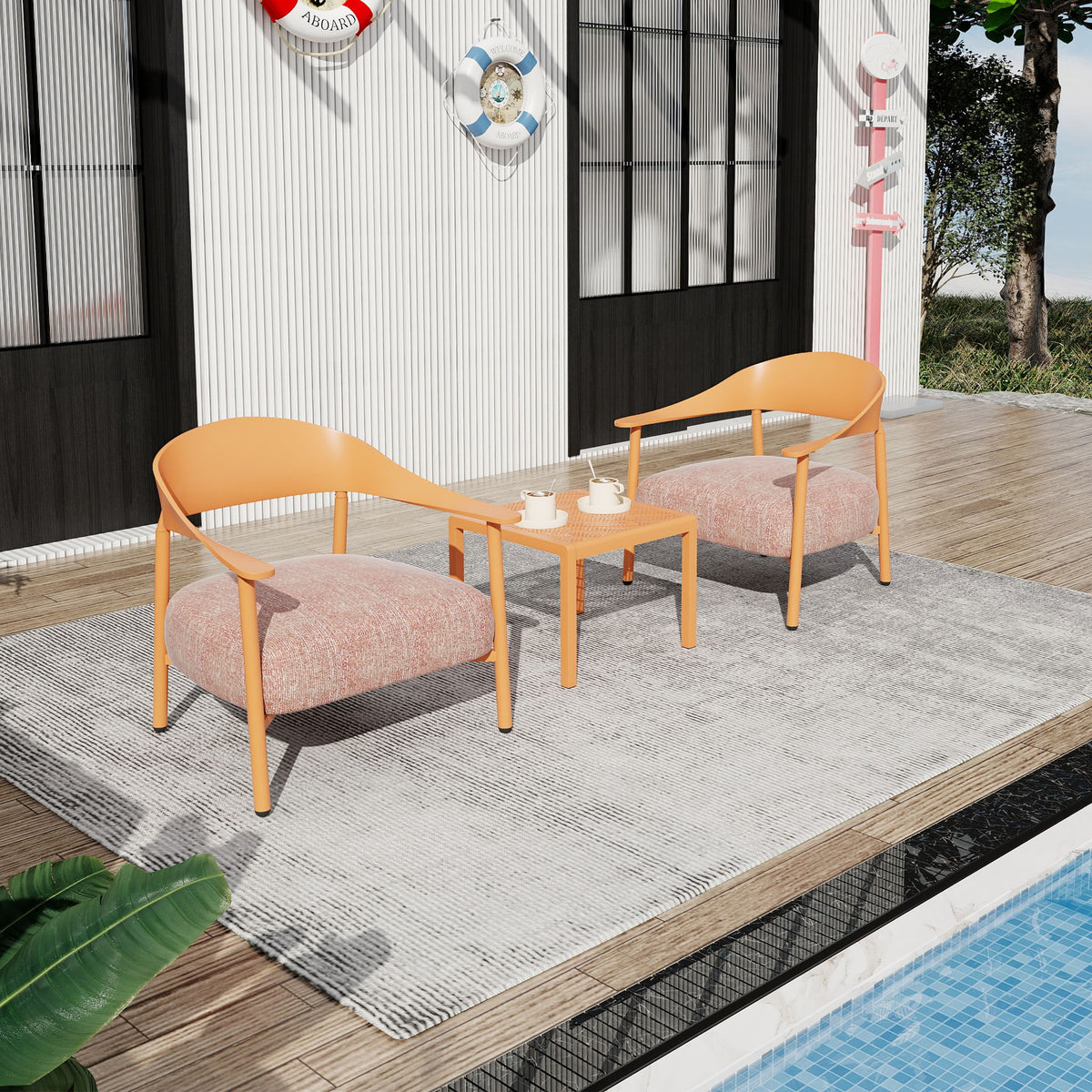 Furniture Set With Seat Cushions, Sturdy And Durable - Apricot Brow