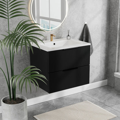 Modern Wall Mounted Floating Bathroom Vanity With Sink And Drawers