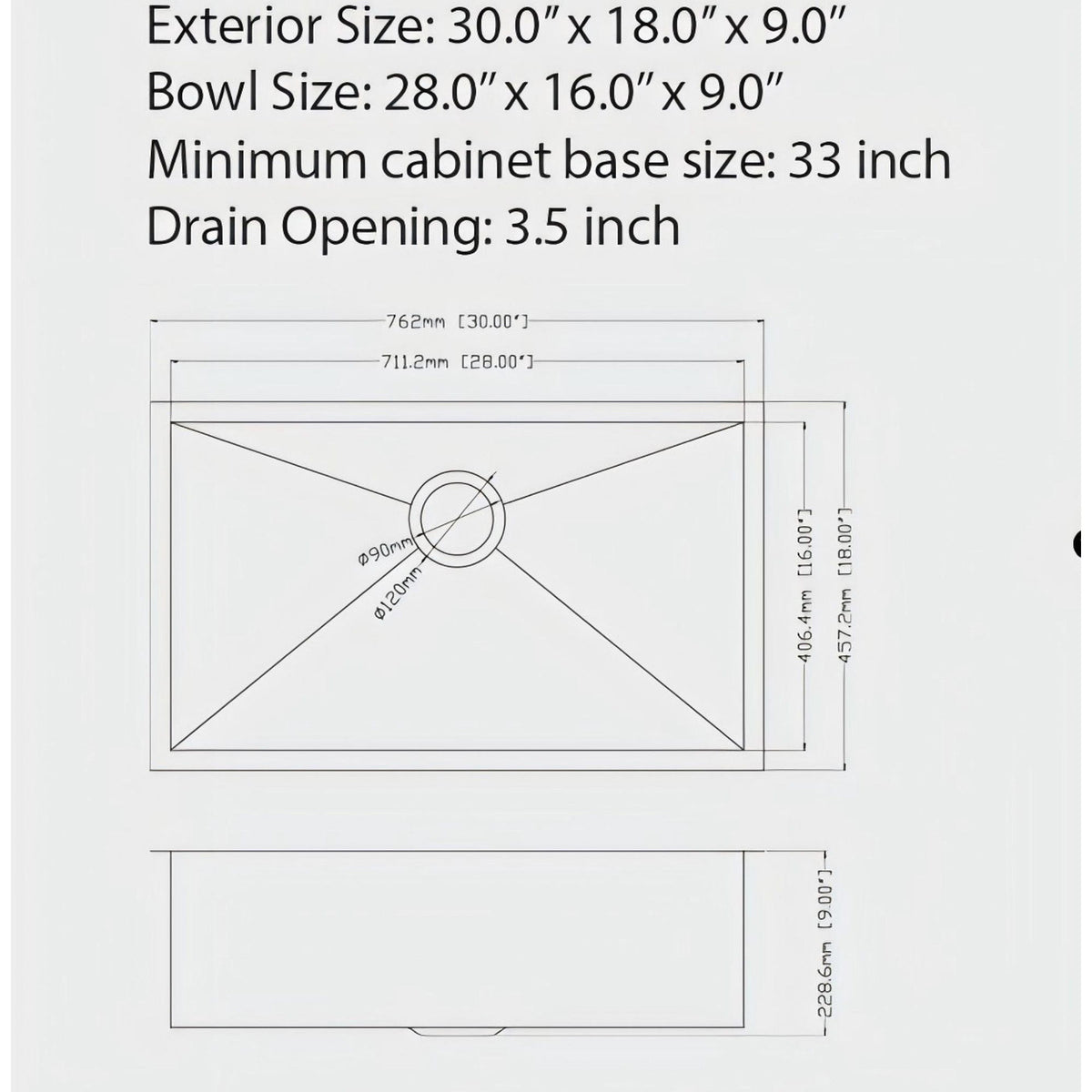 Undermount Kitchen Sink 16 Gauge Single Bowl Stainless Steel