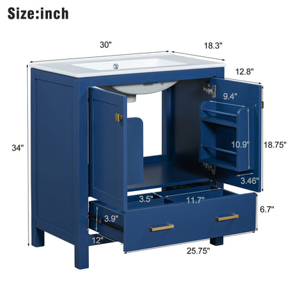 Bathroom Vanity With Single Sink, Combo Cabinet Undermount Sink, Bathroom Storage Cabinet With Two Doors And A Drawer, Soft Closing, Multifunctional Storage, Solid Wood Frame
