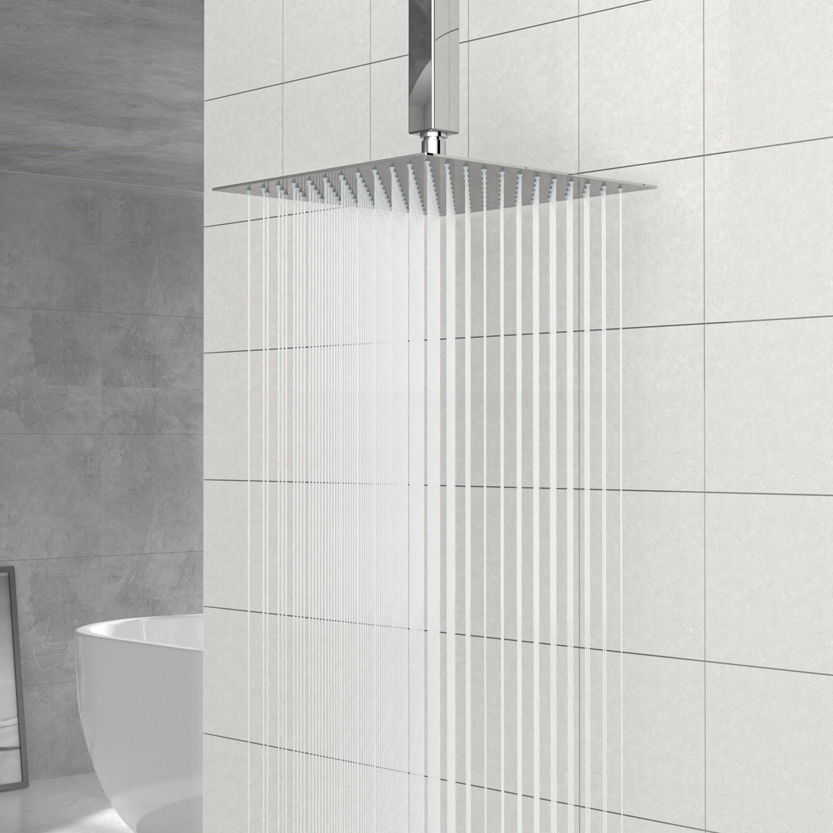 10" Square Rainfall Shower Head, Wall / Ceiling Mounted, Stainless Steel - Chrome