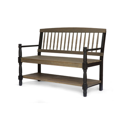 Slatted Bench With Built In Shelf
