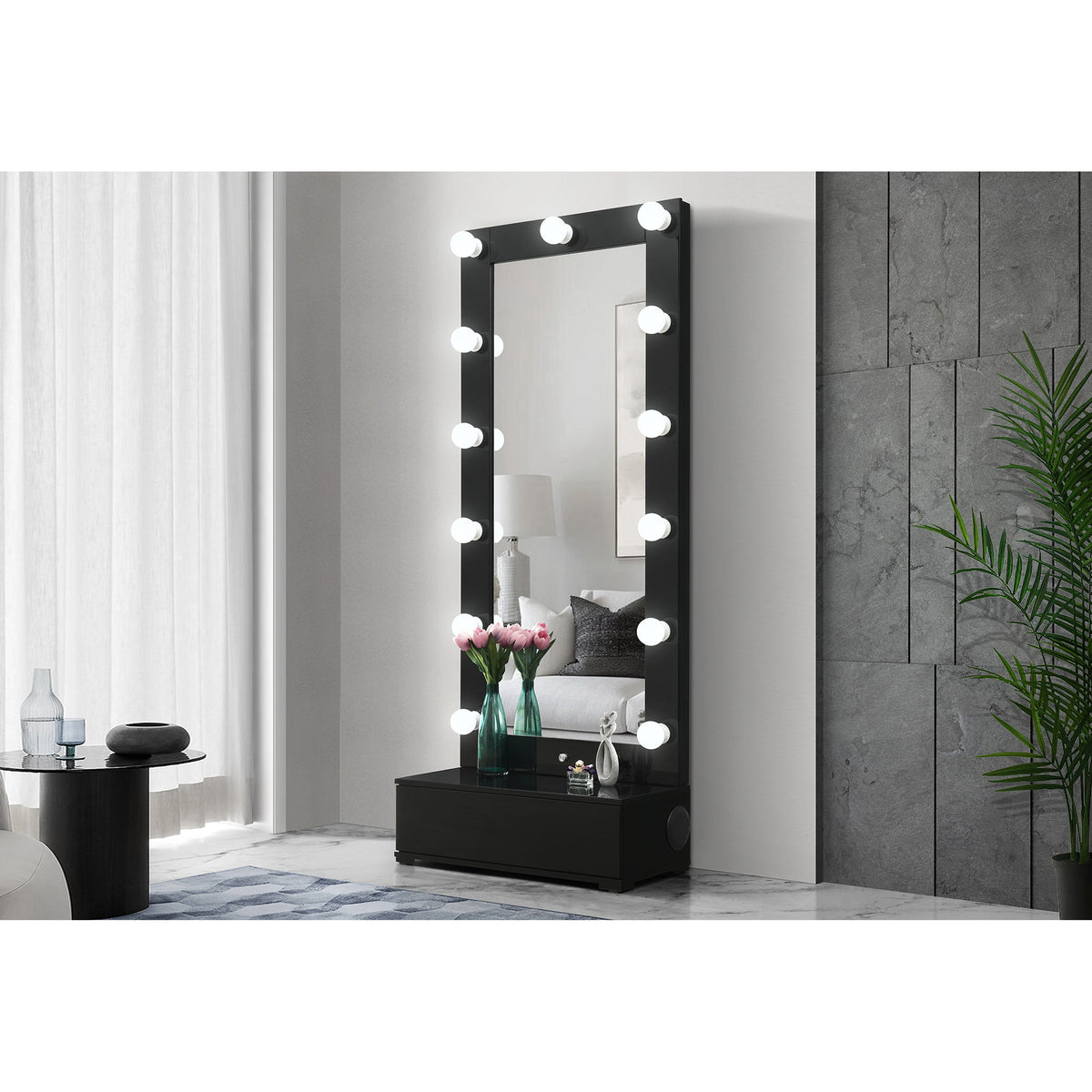 Elisa - Narrow Tall Mirror With Speaker And Drawer