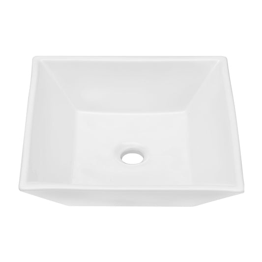 16" 6" Modern European Square Vessel Sink Glossy Porcelain Bathroom Vanity Top Above Counter Ceramic Basin - White
