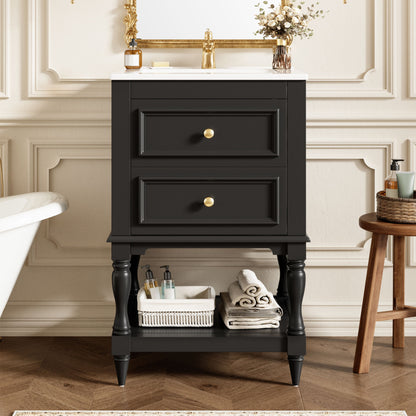 Retro Design Bathroom Vanity With Sink, 2 Drawer Storage Cabinet