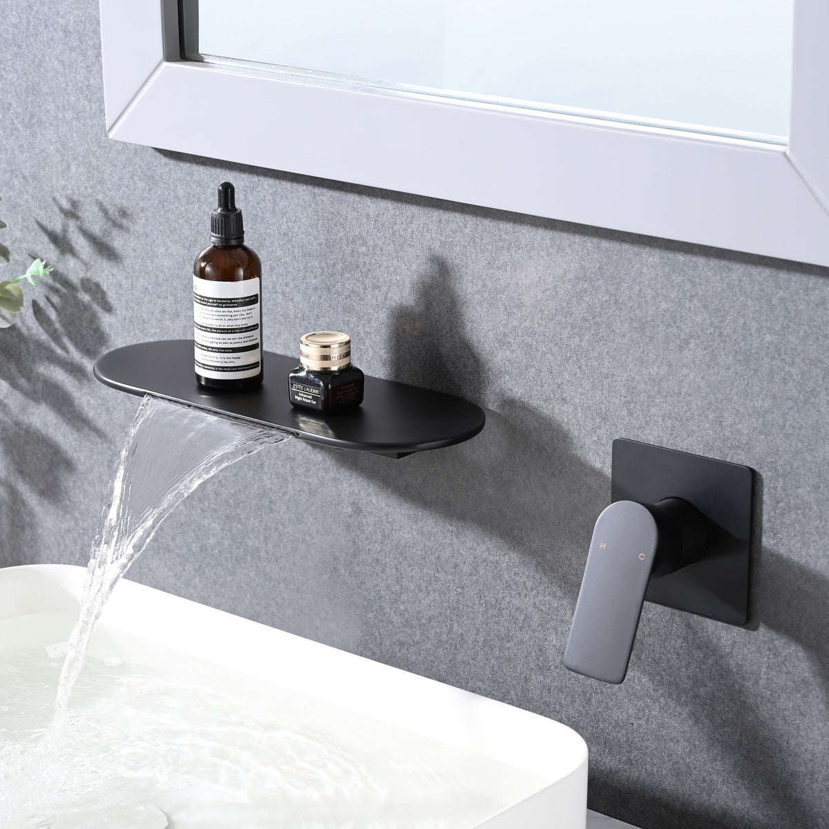 Modern Wall Mount Bathtub Faucet Single Handle With Waterfall Tub Spout And Rough