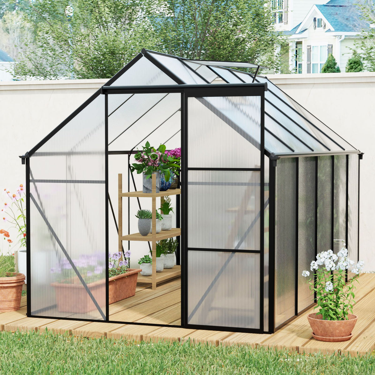 Polycarbonate house Raised Base And Anchor Aluminum Heavy Duty Walk-In houses For Outdoor Backyard In All Season